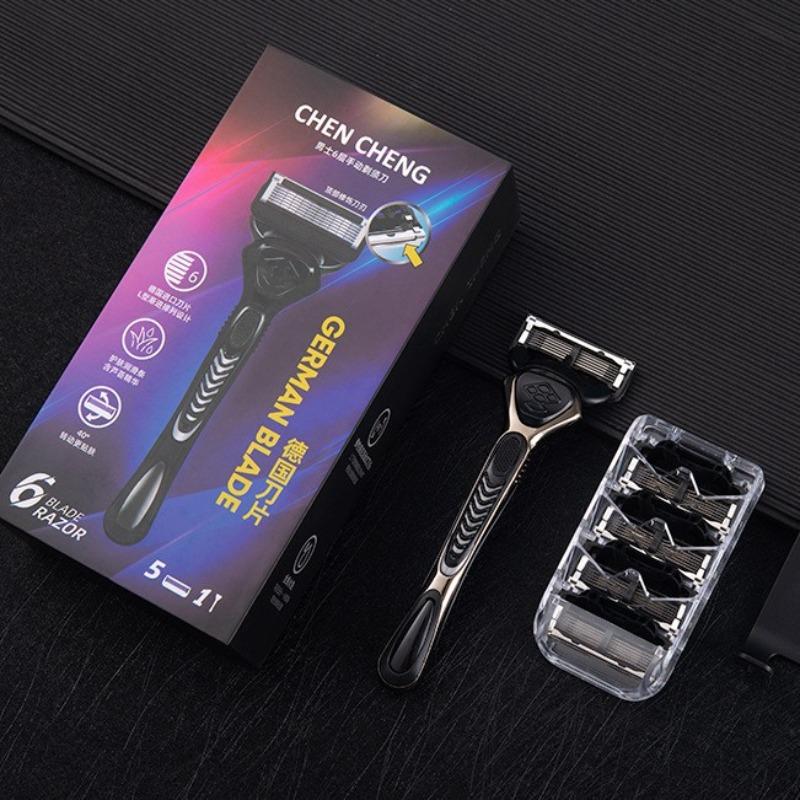 Men s Old-fashioned Mustache Trimmer, 6-layer Blade Manual Shaving Knife чёрный