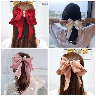 Chiffon Schleife Perle Haarspange Federklemme Haarschmuck Mode Allround-Haarspange Temperament Haarnadel