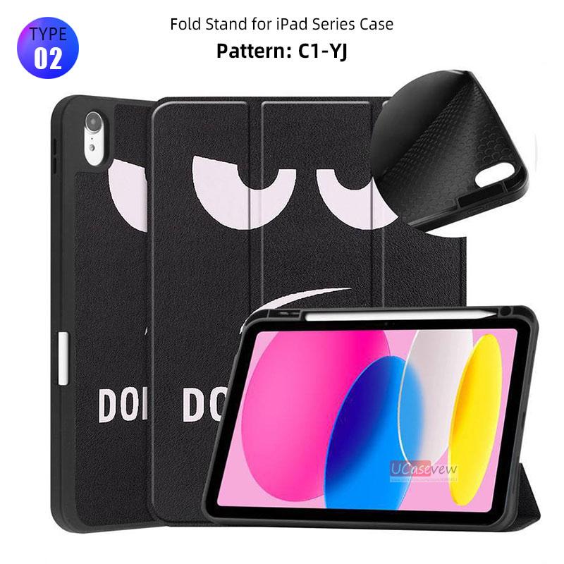 Tri-Folding Back Smart Cover with Pencil Holder For Apple iPad 2025 Mini 4 5 6 7Air M2 M3 A17 pro M4 12.9 13 11 A16 Cartoon Case