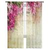 Pflanze Rote Blumen Blätter Retro Tüll Fenster Vorhänge Wohnzimmer Organza Sheer Voile Vorhang Schlafzimmer Küche Home Decor Drape