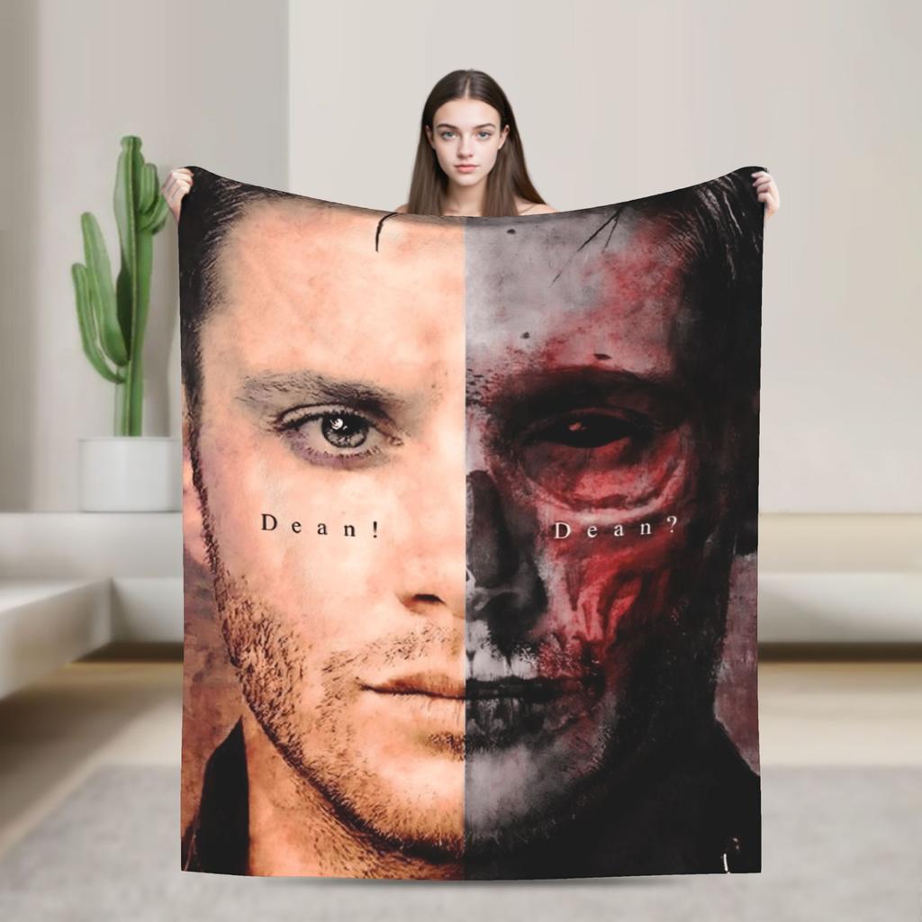 Warm Soft Blanket Camping Sam Winchester Supernatural Throw Blanket Flannel Bedspread For Couch Chair Sofa Bed Sofa Bed Cover