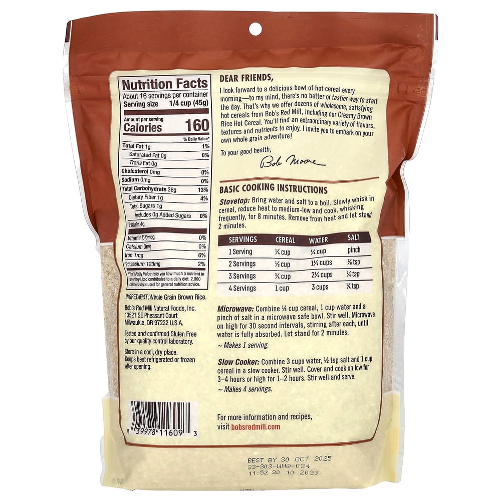 Bob's Red Mill Gentle Brown Rice Hot Cereal, 737g (26oz)