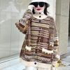 2025 Autumn/Winter Women's Japanese Retro Ethnic Knit Cardigan - Mid-Length, Printed, Comfortable Lazy Style Knitwear