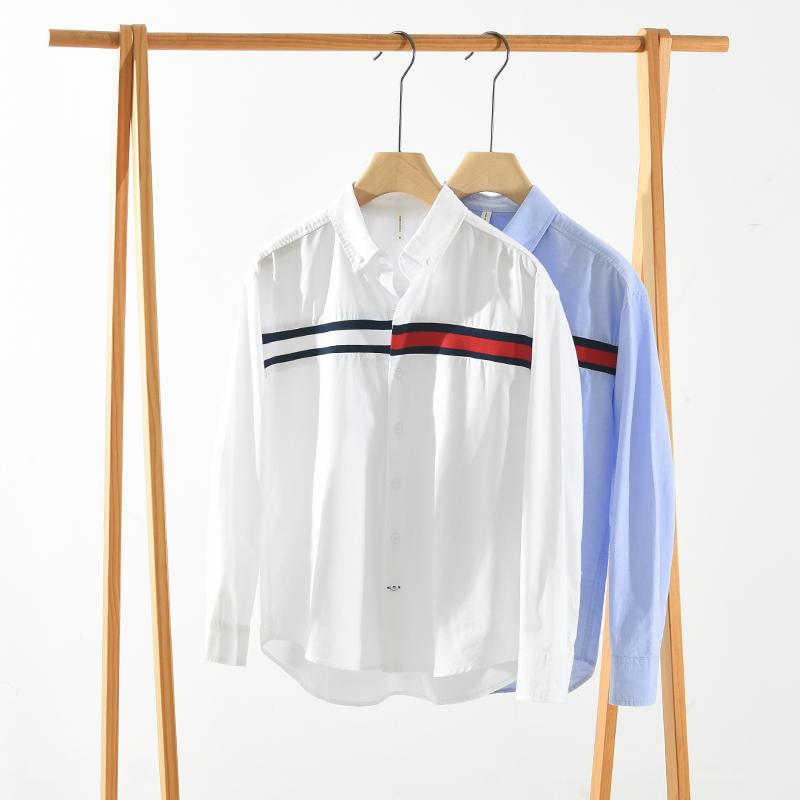 Jarní bílá patchworková košile pro muže bavlněná volná košile s dlouhým rukávem módní pánské oblečení