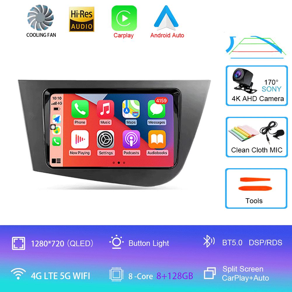 Car Radio Android 14 Carplay For Seat Leon 2 MK2 2005 2006 2007 - 2012 Navigation GPS Multimedia Player WiFi+4G Stereo BT 2 DIN