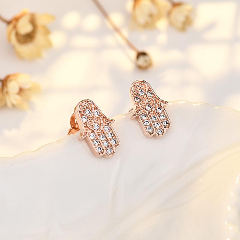 Hot-selling Style Hamsa Palm Earrings Fashionable Temperament Versatile Copper Gold-plated Zircon Earrings