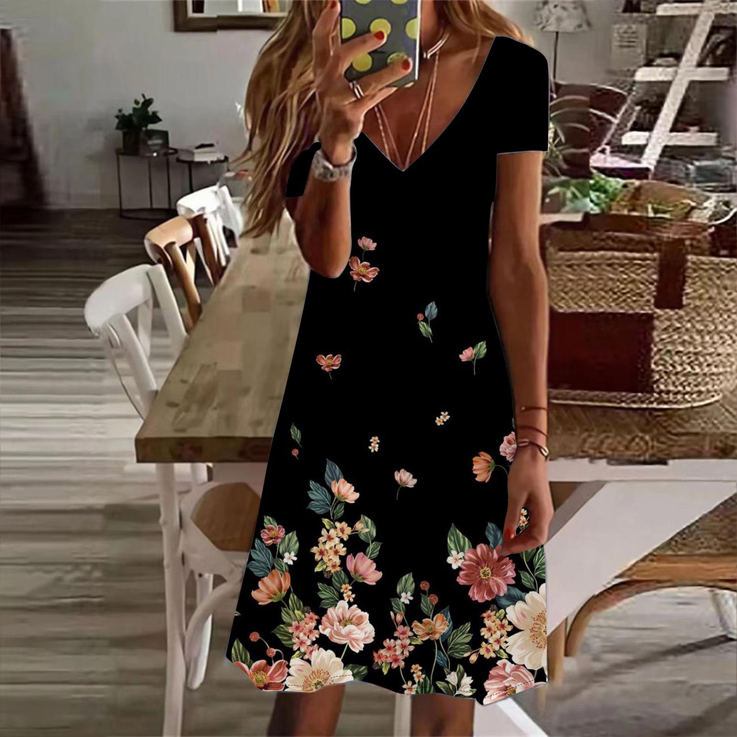 Летняя мода женское платье с V-образным вырезом и коротким рукавом зеленое и красивое — фото 7