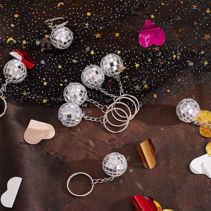 WTEMPO Bling Mini Disco Ball Keychains Party Favors IY Party Decorations Retro Keychain Set Car Key/Door Key/Bag/Christmas Tree Hanging Pendants