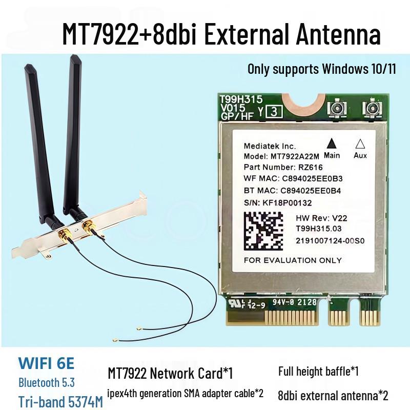 Wi-Fi 6E Dual-Band Bluetooth 5.3 Wireless Network Card (Models: MT7922, MT7921K, MT7902)