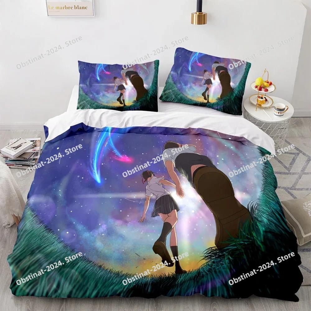 Il tuo Nome Set di Biancheria da Letto di Lusso Anime Cartone Animato Giapponese Set Copripiumino Piumone Copriletto Lino Misura Singola/Twin Stampato Tessile per la Casa
