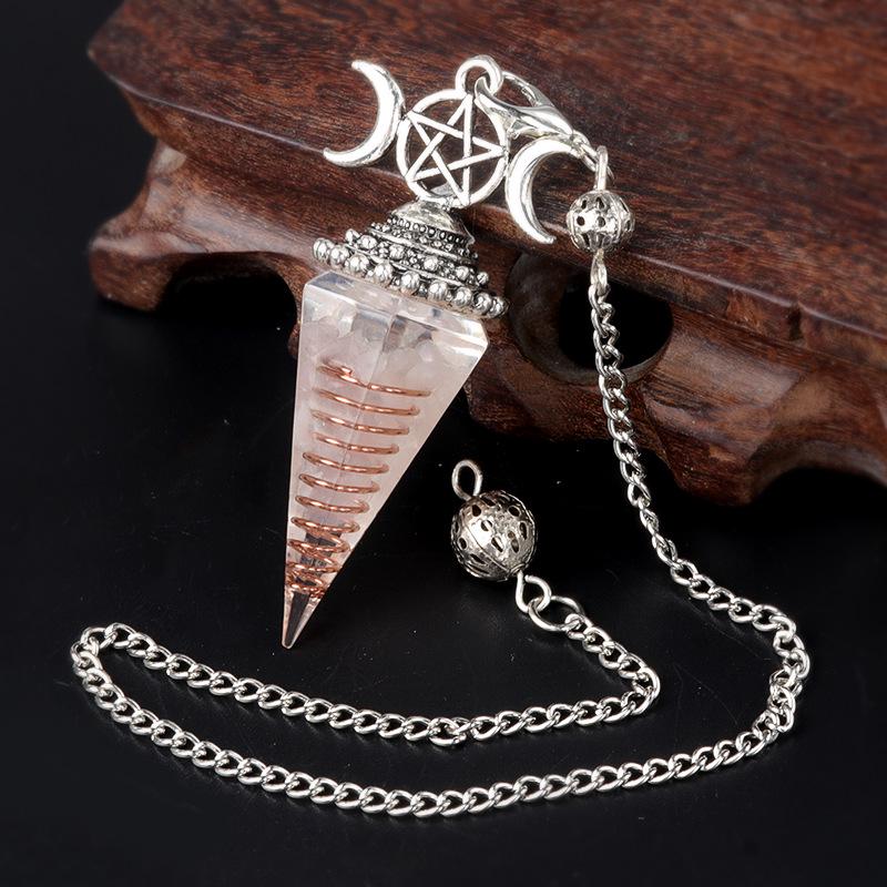 1690 Three-Phase Moon Seven Chakra Stone Resin Hexagonal Crystal Pendant Pendulum Cross-Border Jewelry