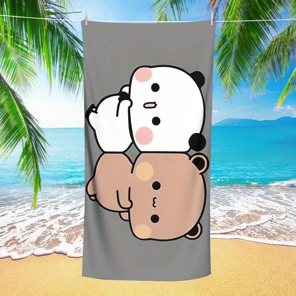 1 Stück Süßer Panda Bär Strandtuch Polyester - Leicht Schnelltrocknend Weich Schwimmen Reise Handtuch, Umarmendes Muster, Unisex für Camping