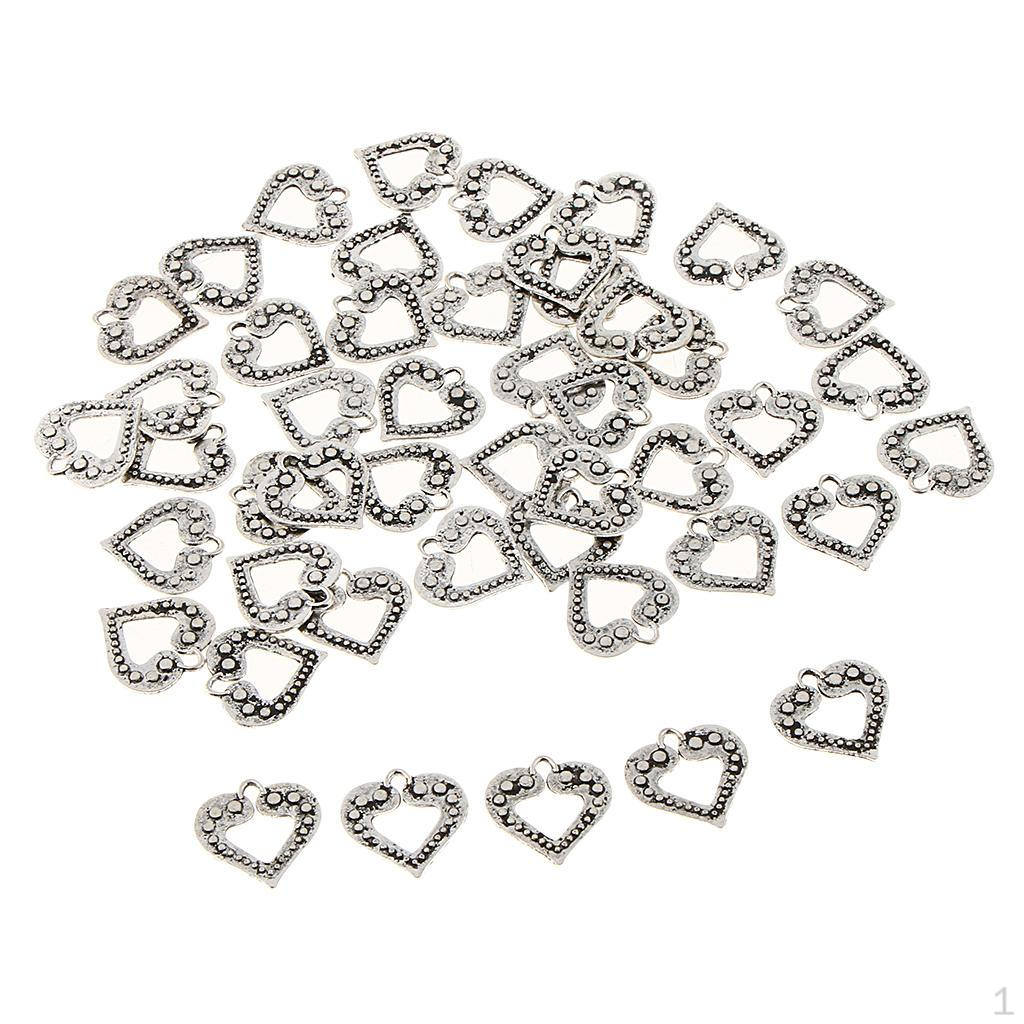 

50 Pack Heart Charms Pendants Key Beads Diy Jewelry Style 2