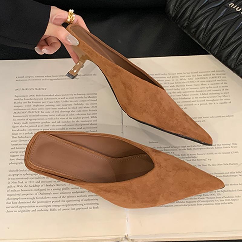 Pointed Toe Women Slippers High Heels Luxury Dress Mules Shoes Sexy Pumps 2025 Summer Elegant Designer Zapatos De Mujer