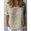 Summer V-neck 3D Flower Printed Top Fashionable Casual Short Sleeved Women's T-shirts