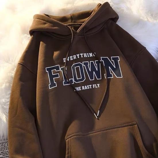 Unisex Fall Spring Hoodie Letter Print Hooded Long Sleeves Elastic Cuff Big Pocket Mid Length Solid Color Daily Wear Casual Couple Top