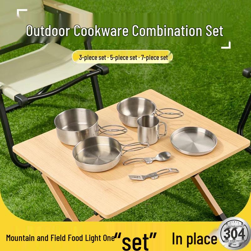 304 Stainless Steel Portable Outdoor Cookware Set - Compact Folding Pots for Camping & Hiking