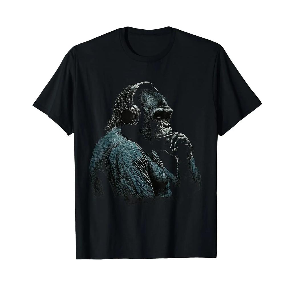 Gorilla Music Artwork Monkey Art Animal T Shirt Vintage Washed Casual Slightly Versatile Stretched Comfortable Breathable