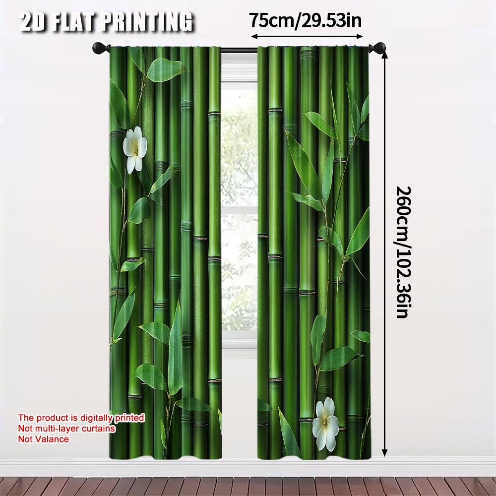 2pcs   Light Filtering Curtains 2D print Bamboo and Green Stripe Versatile 100% Polyester (without rod) Decorations Inside for