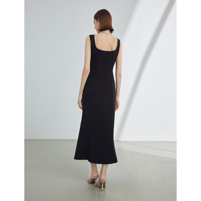 LANGZI French Style Slim Black Mermaid Midi Dress