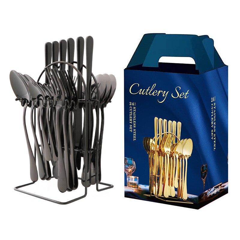 24 Pieces Stainless Steel Luxury Tableware Cutlery Set Gold Tableware Set Knife Fork Spoon Dishwasher Portable Tableware