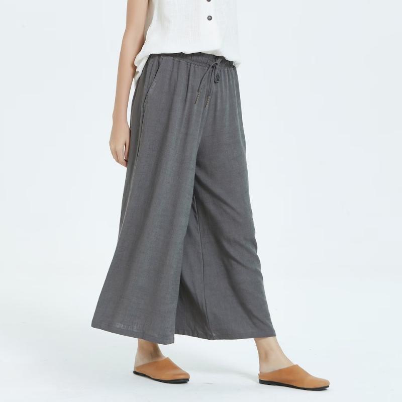 

Новые летние свободные повседневные брюки из хлопка и льна, женские модные однотонные широкие брюки для женщин, элегантные винтажные брюки с высокой талией больших размеров 24544 XXL серый
