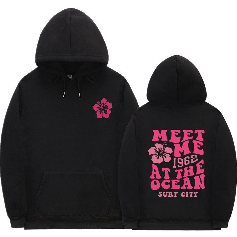 New Hoodie Ocean Beach Hooded Sweatshirt Fashion Casual Loose Threaded Cuff Hem