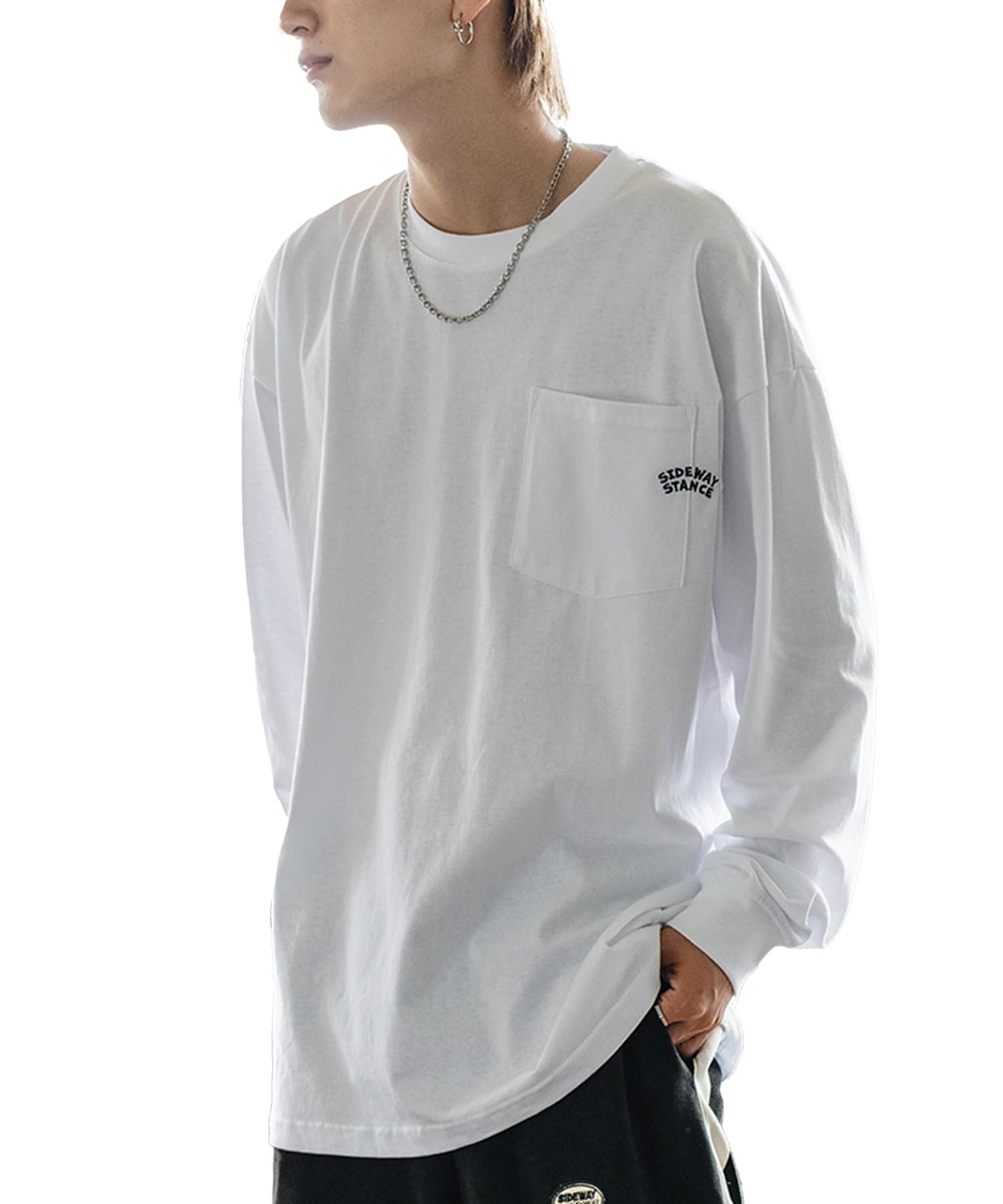 

IMPROMES Casual SIDEWAYSTANCE Embroidered Arch Logo Long Sleeve Pocket T-Shirt, Men s, White