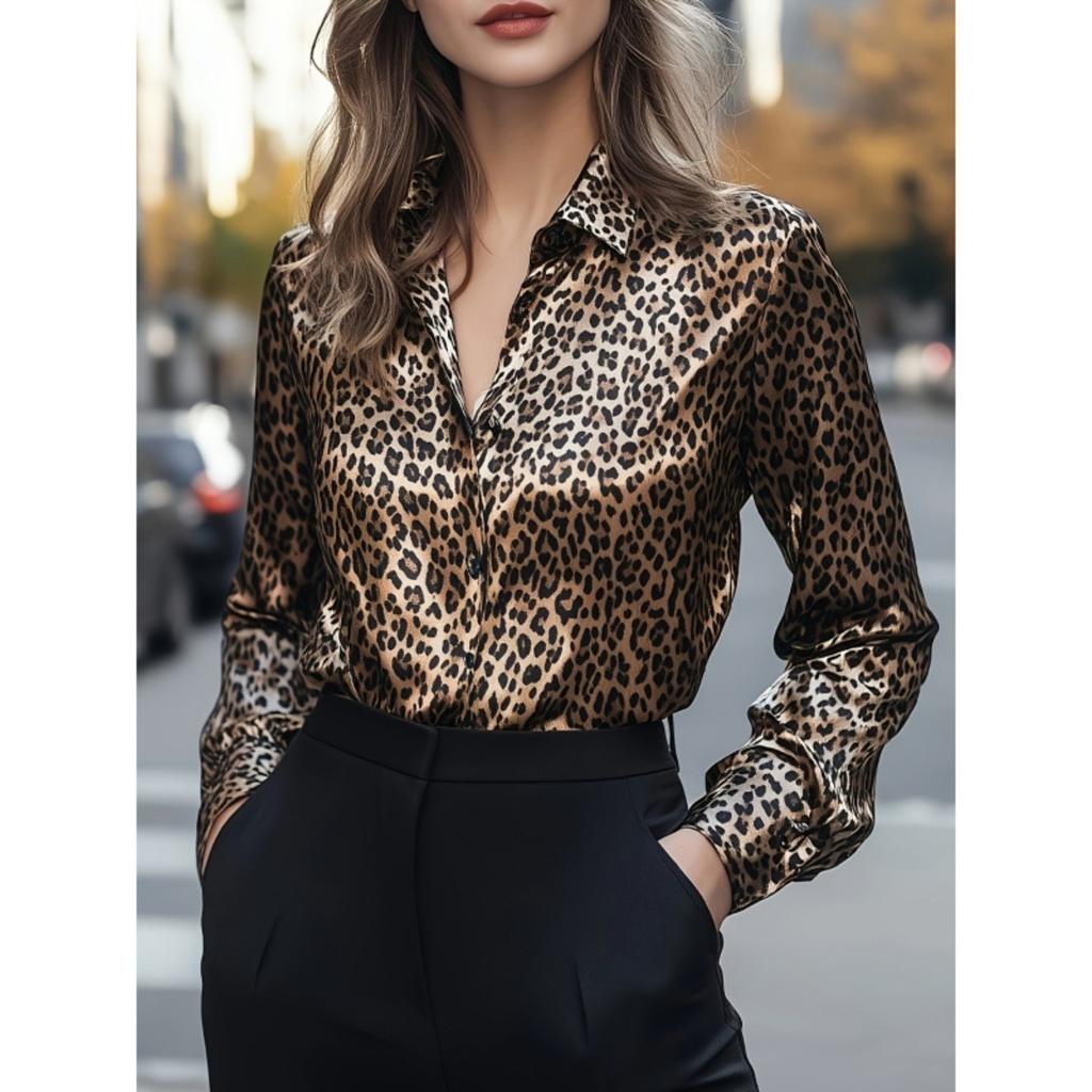 Shirt Women Satin Simulation Silk Long Sleeve Blouse New