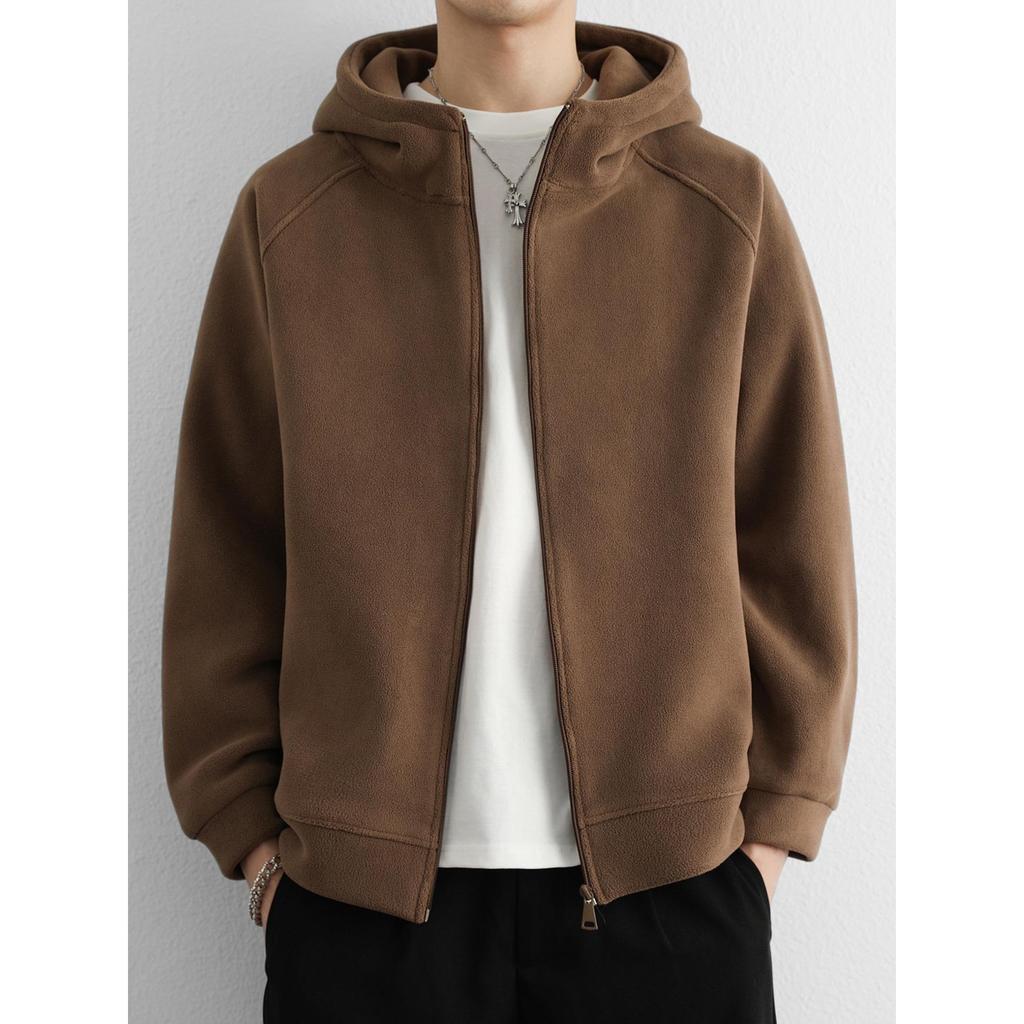 Men's Double-Sided Coral Fleece Hooded Jacket - Autumn/Winter 2025 Style, Thickened and Warm for Outdoor Casual Wear