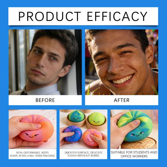 Smiling Steamed Bun Stress Ball Anti-Anxiety Cartoon Dumpling Squeeze Toy Soft Simulated Dough Ball Fidget Sensory Toy