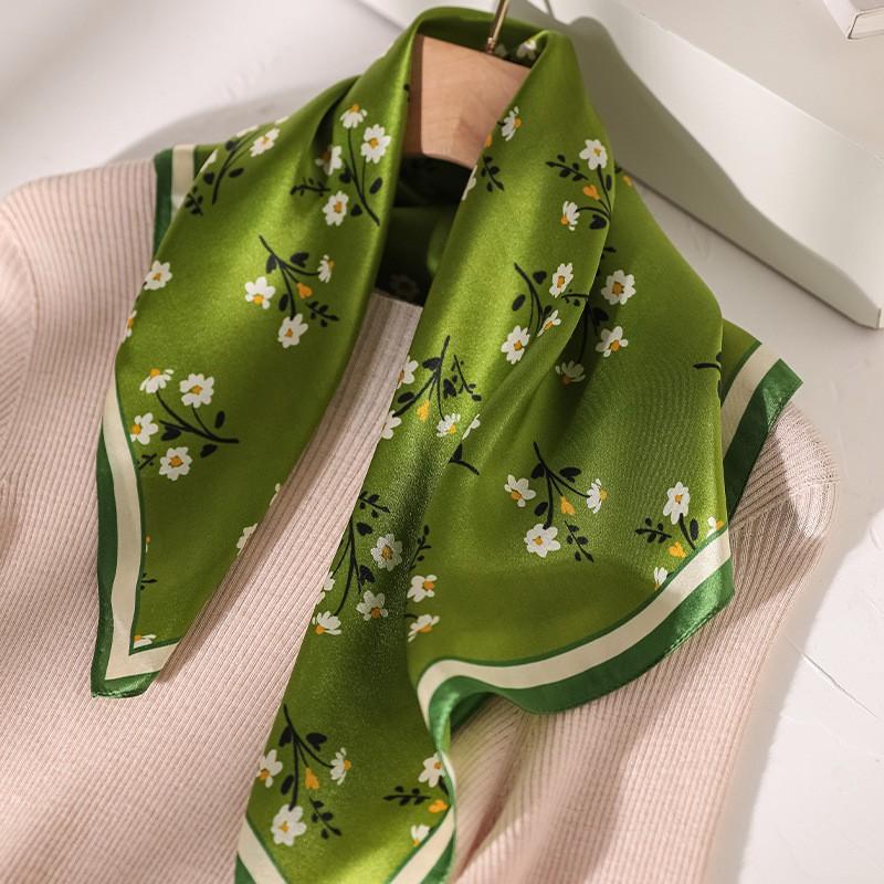 100% Silk Floral Print Scarf Women - Vintage Cute Chic Neck Wrap 53x53cm Lightweight Accessory