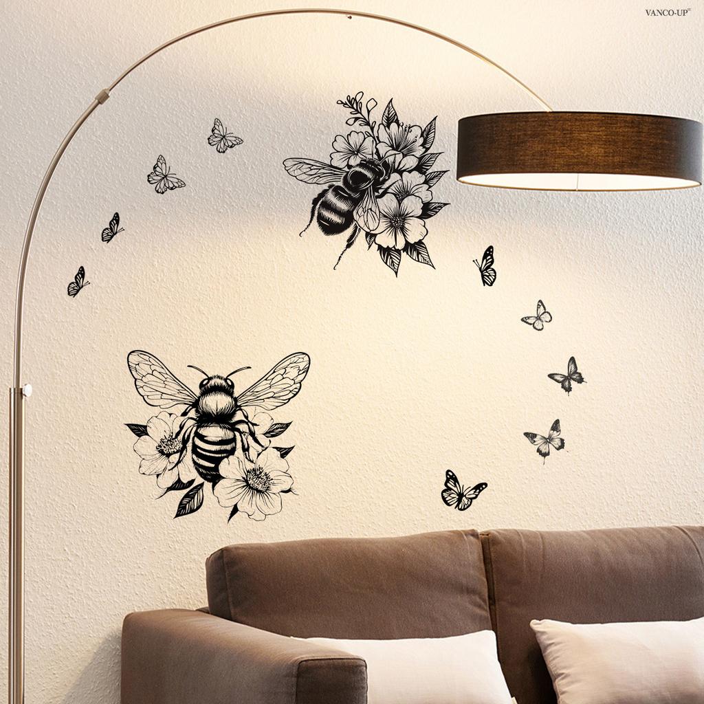 Bee Butterfly Floral Toilet Wall Sticker Self-Adhesive Waterproof Removable for Bedroom Living Room Background Wall Home Decor Art