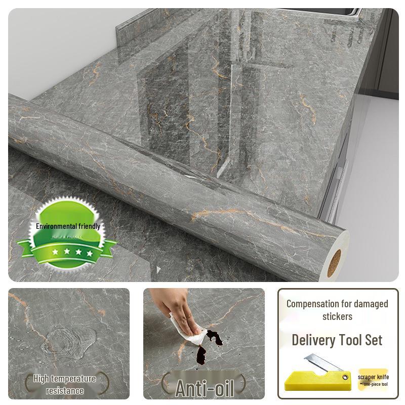 Oil-Proof Marble Kitchen Countertop Self-Adhesive Film with Aluminum Foil Backing and High-Temperature Resistance