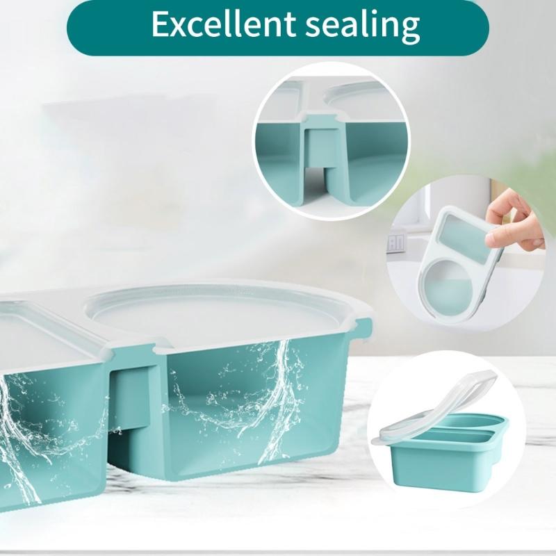 5lots Reusable Silicones Food Storage Container 2 Separated Section Sealing for Fruits Nut Camping Essential