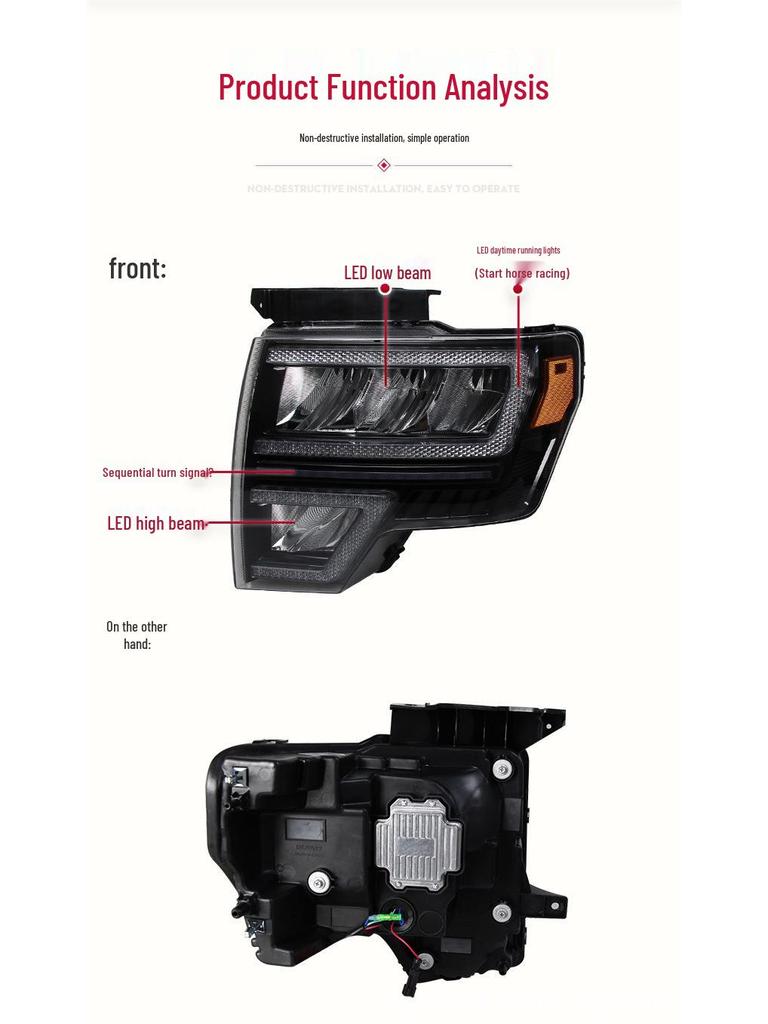 Compatible with 2008-2014 Ford F-150 Raptor: LED Headlight Assembly with DRL & Sequential Turn Signal