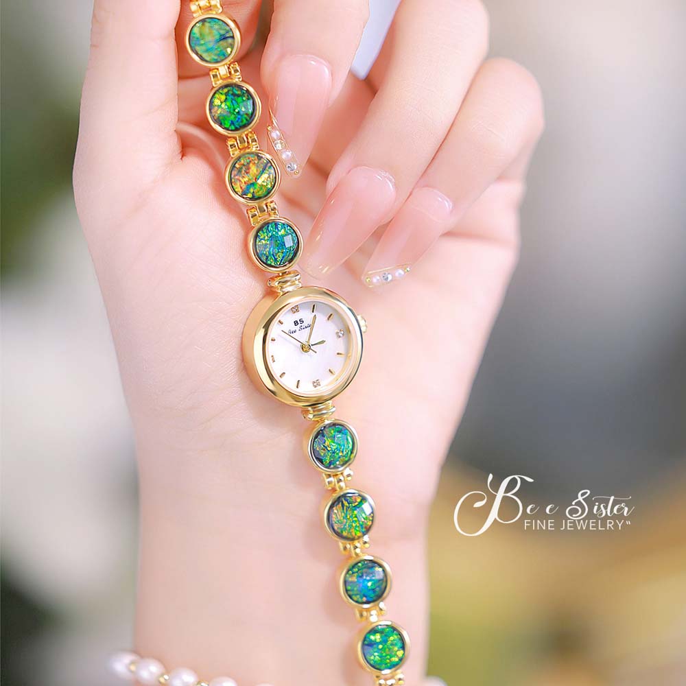 BS New Women's  Watch Link Bracelet Iridescent Raw Stone INS Style Malachite Color-Shifting Design Gift for Lady