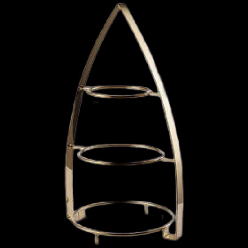 Золотая трехъярусная треугольная подставка для десертов из нержавеющей стали