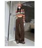 Maillard Women's Retro Brown Wide-Leg High-Waist Jeans, Plus Size, Floor-Length, Spring/Autumn 2025