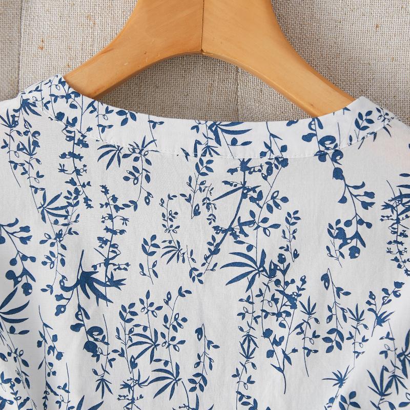 New Chinese style small floral pure cotton dress women's short-sleeved summer new elegant temperament medium and long dress