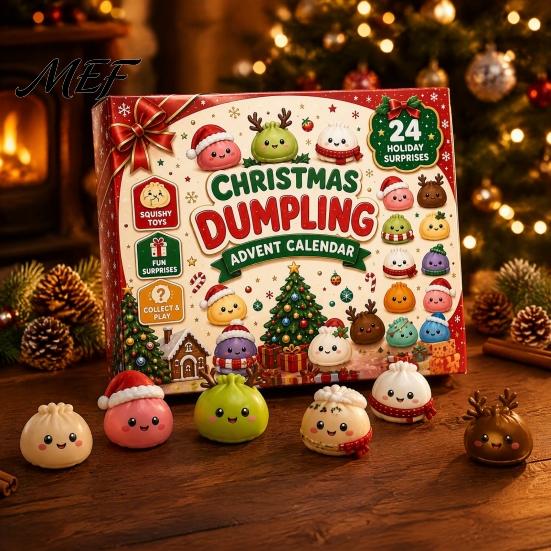 Christmas Surprise Gift Set Advent Calendar with Squeeze Toys, Cute Silicone Dumpling Figures, Countdown Stress Relief Sensory Fidget Toys for