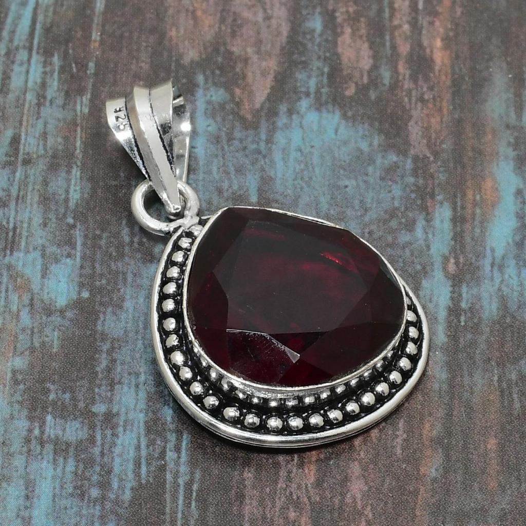 Moçambique granat ädelsten handgjorda 925 sterling silver smycken hänge