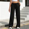 Women Pants Elastic High Waist Wide Leg Casual Trousers with Adjustable Drawstring Pockets Pure Color Loose Fit Long Pants