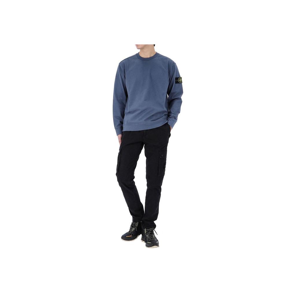 STONE ISLAND Solid Color Crew Neck Pullover Long Sleeve Sweatshirt Men Sweatshirt Blue 801563750-V0024