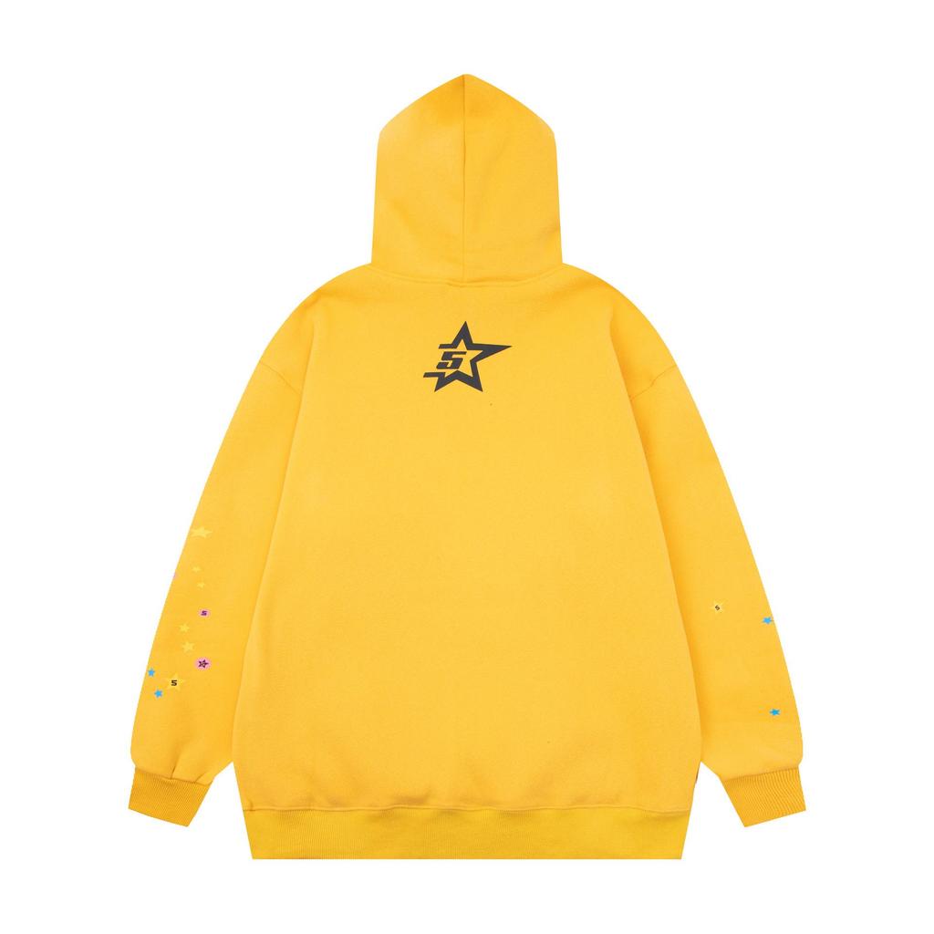 Trendy Sp5der 555 Men's Velvet Hoodie - European/American Style & Foam Print for Autumn/Winter