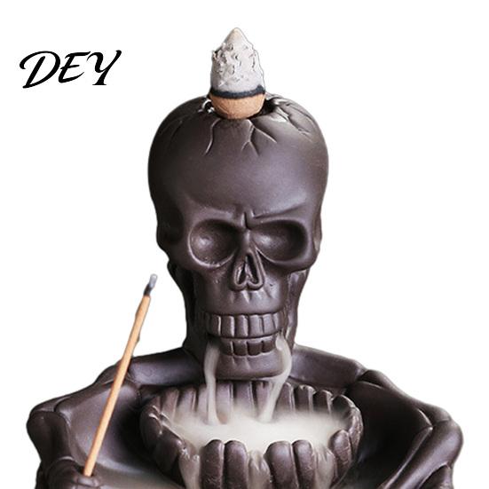 Traditional Craft Incense Burner Skeleton Burner, Backflow Waterfall Cone Holder, Gothic Skull Spooky Halloween Decor Stick Holder for Home