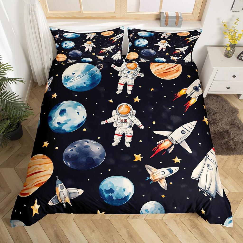Comforter Astronaut Cartoon Space Astronaut Decor Bedding Set Soft Breathable Comforter With With Zipper