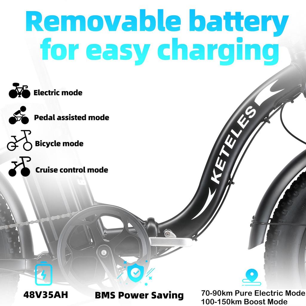 Electric Bicycle Keteles KF9 1000W Motor 20" Fat Tire Foldable Adult Electric Bike 48V 35AH Hydraulic Brakes Max Load 150Kg 7 Speed