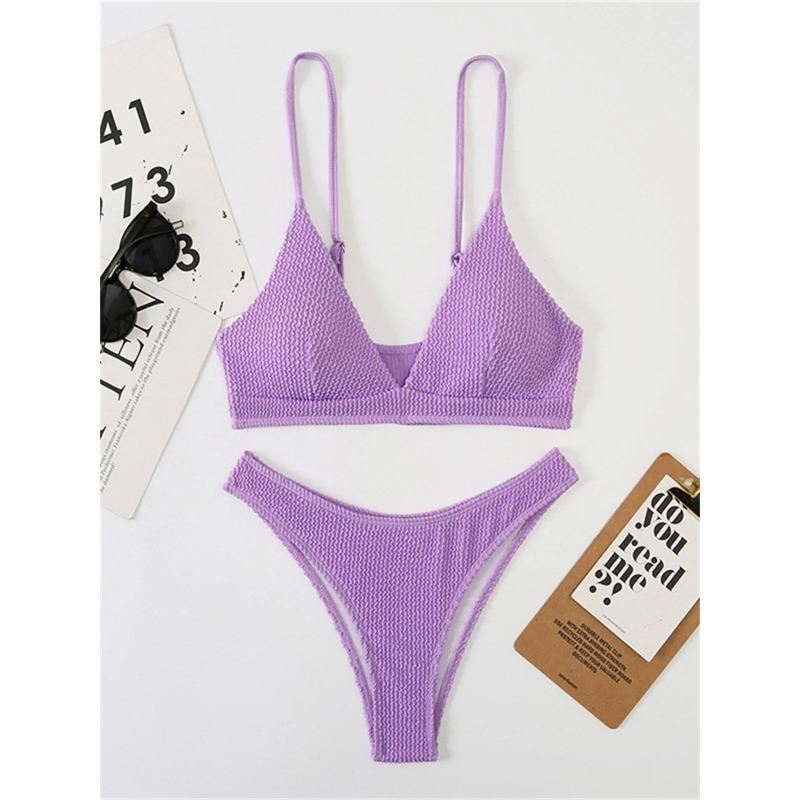 

Сексуальний Екстремальний Мікро Бікіні Набір 2025 Жіночий Білий Чорний Хвиля V-подібний Виріз Пуш-ап Стрінги Купальник Пляжний Костюм для Купання З Двох Частин S фіолетовий