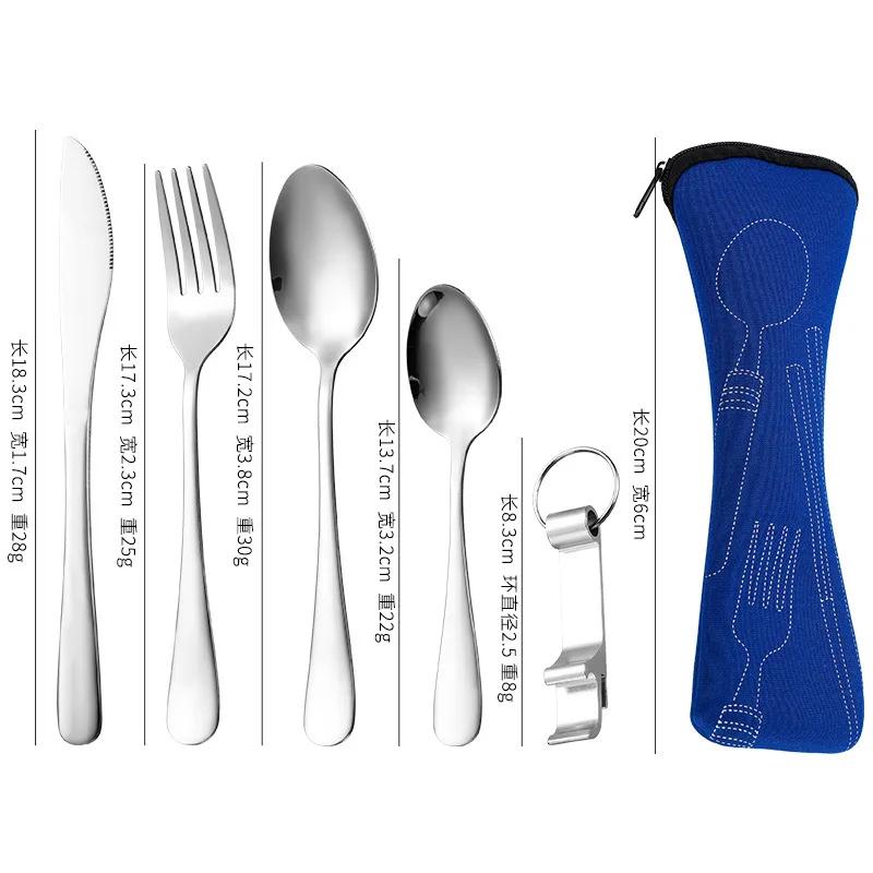 5 stk Beinpakke Utendørs Reise Bærbart Bestikk Kniv, Gaffel, Skje Sett, Rustfritt Stål Kniv, Gaffel Sett Hot Selling